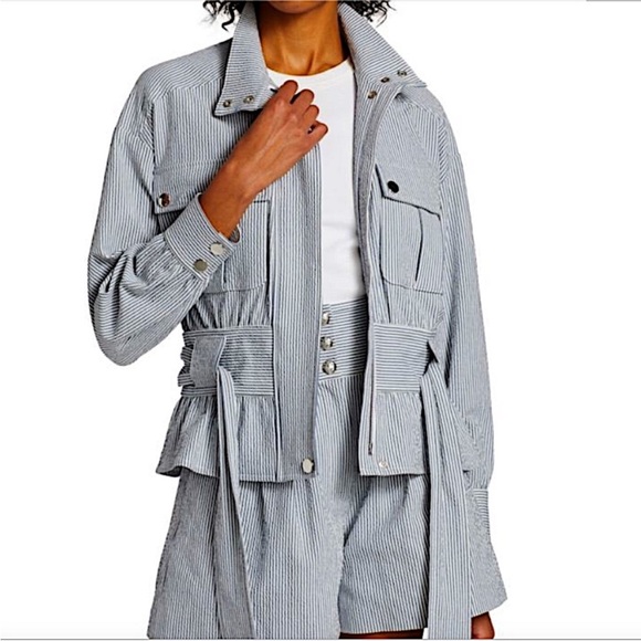 VERONICA BEARD York Striped Belted Seersucker Jacket - Picture 4 of 12